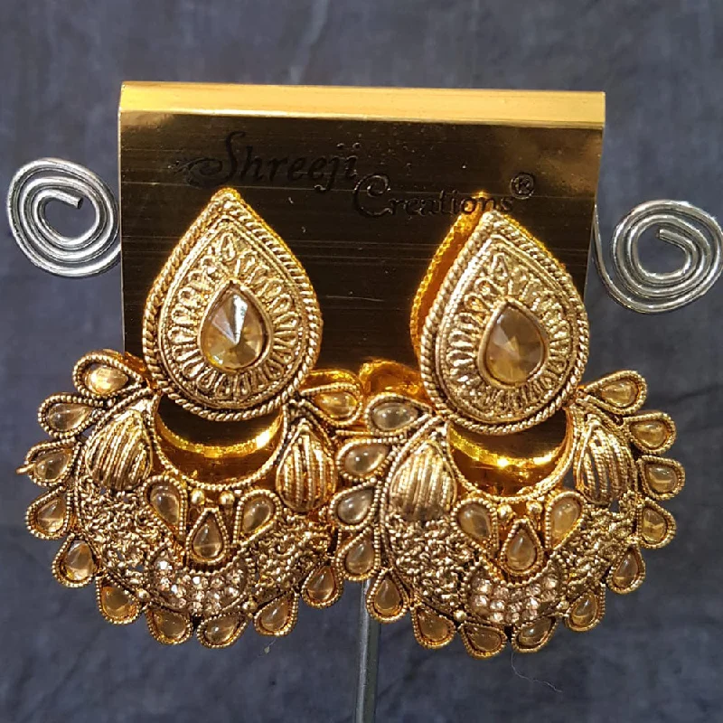 women’s gemstone drop earrings-Shreeji Gold Plated Kundan Stone Dangler Earrings