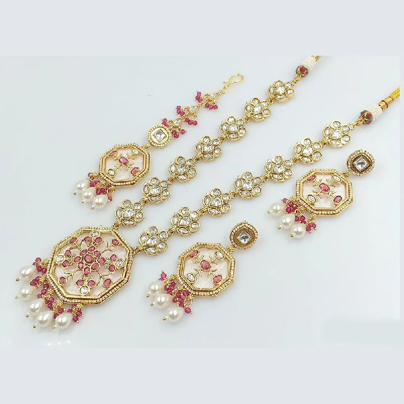 women’s layered necklaces-JCM Gold Plated Kundan Long Necklace Set