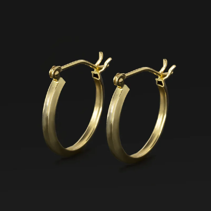 women’s vintage earrings-14K YELLOW GOLD SMALL HOOP EARRINGS MINIMALIST SIMPLE CLASSIC HUGGIE SQAURED OFF