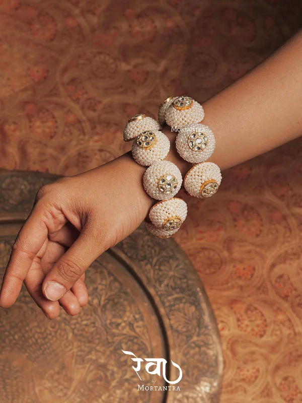 women’s leather bangles-White Color Gold Plated Jadau Kundan Bangles - MB143