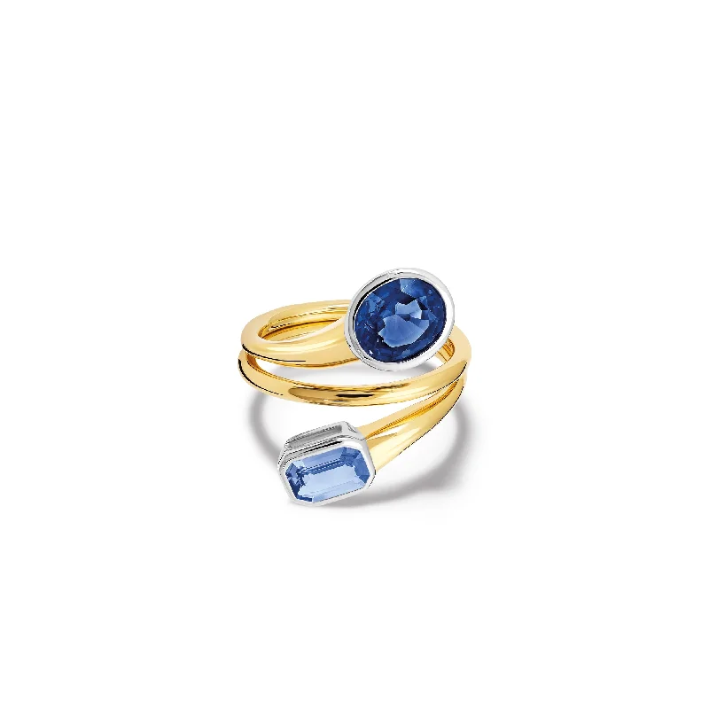 women’s luxury rings-Nicoline Ring 18ct Yellow & White Gold - Blue Spinel & Sapphire