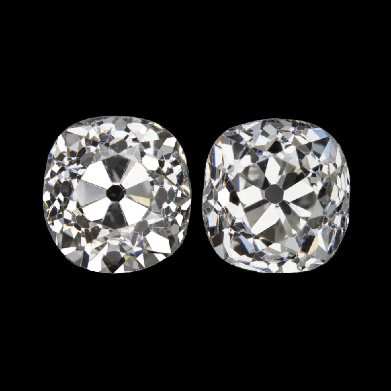 women’s crystal earrings-0.81ct OLD MINE CUT DIAMOND STUD EARRINGS G SI2 PAIR ANTIQUE CHUNKY PAIR CUSHION