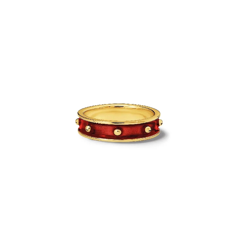 women’s pearl rings-Decimus Ring 18ct Yellow Gold - Red Enamel