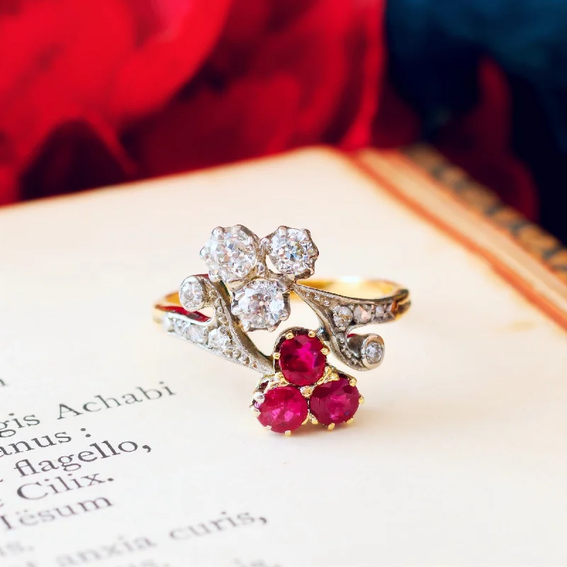 women’s nature-themed engagement rings-A Truly Magnificent Antique Ruby & Diamond Ring