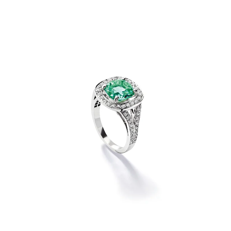 women’s vintage rings-Iola Ring 18ct White Gold - Mint Tourmaline & Diamond