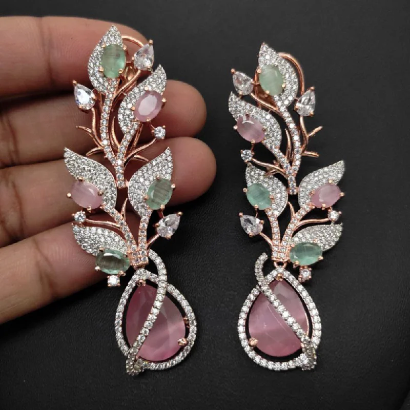 women’s adjustable earrings-Aamrapali Rose Gold Plated AD And Crystal Stone Dangler Earrings