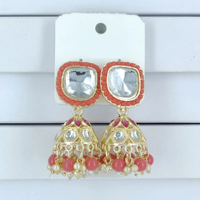 women’s double hoop earrings-Corbeda Fashion Gold Plated Kundan And Beads Jhumki Earrings