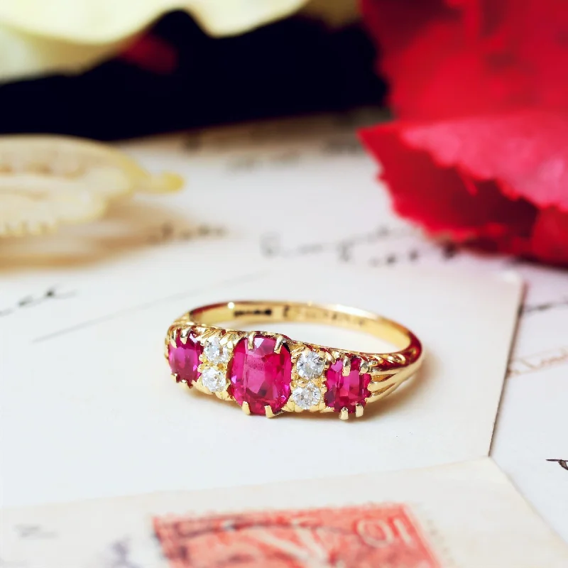 women’s gold engagement rings-Antique Date 1913 Verneuil Ruby & Diamond Ring