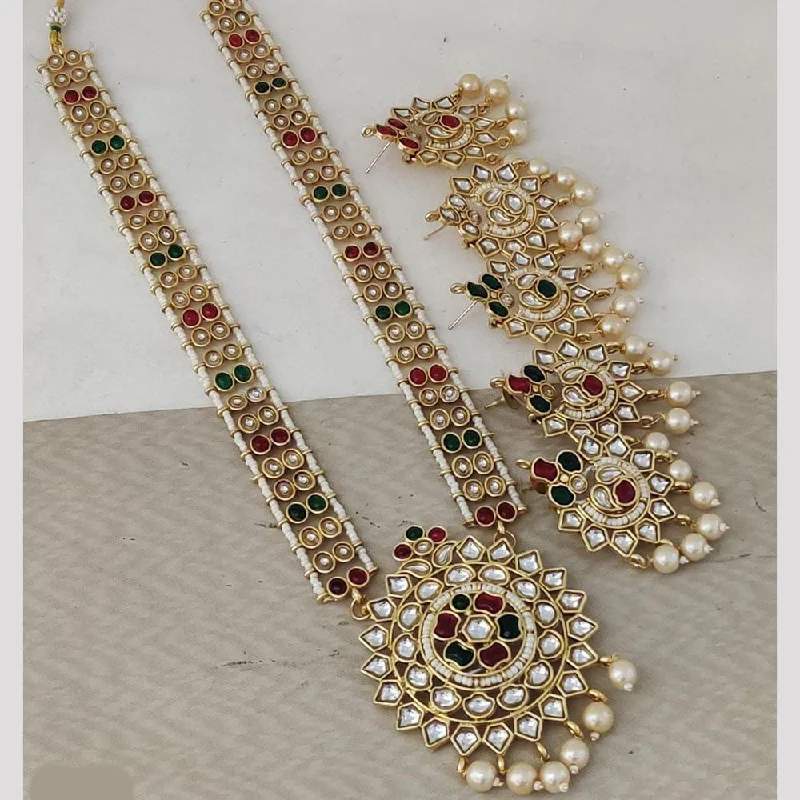 women’s statement pendant necklaces-Rani Sati Jewels Gold Plated Pearl And Kundan Long Necklace Set