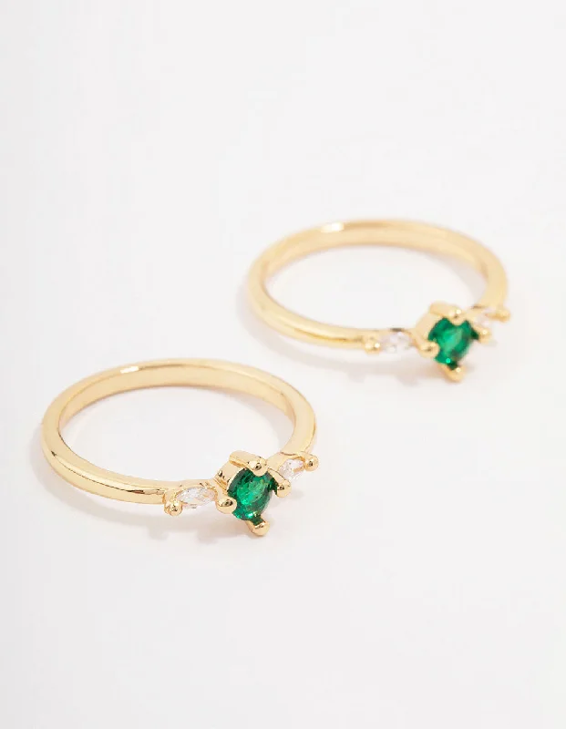 women’s double band rings-Gold Plated Dainty Trio Emerald Cubic Zirconia Ring Pack