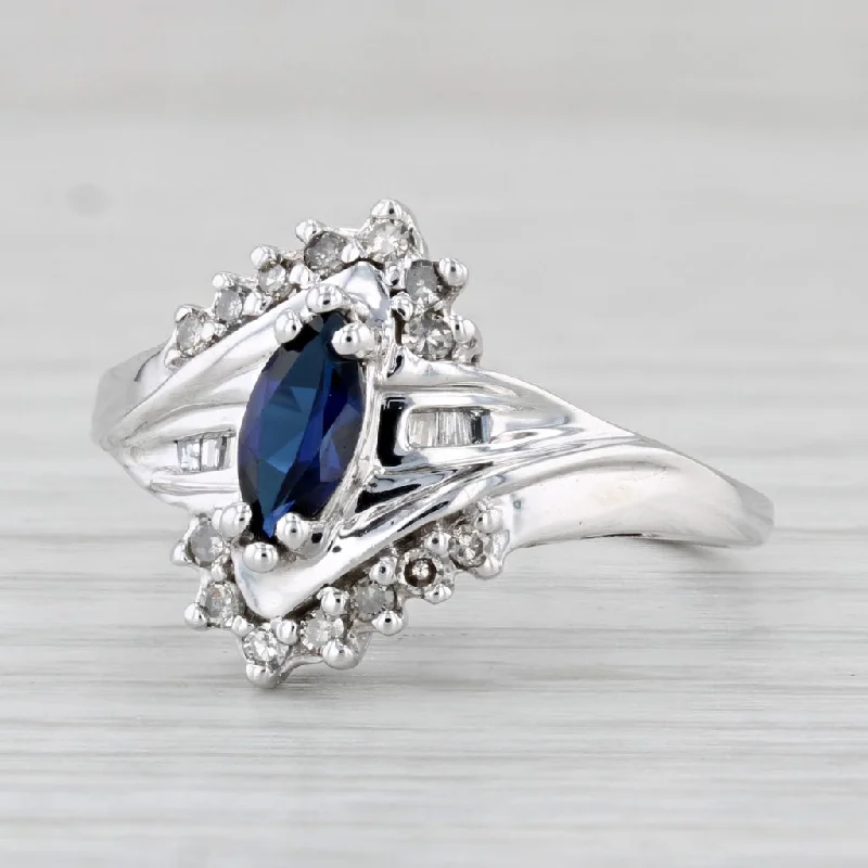 women’s nature-themed engagement rings-0.62ctw Lab Created Sapphire Diamond Ring 10k White Gold Size 8.25