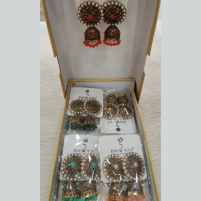 women’s silver earrings-Dhwani Antic Gold Plated Kundan And Pearl Jhumki Earrings (Assorted Color)