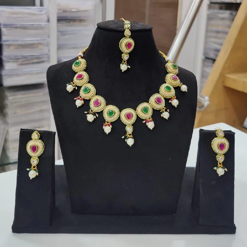 women’s charm pendant necklaces-Kavita Art Gold Plated Polki Kundan Choker Necklace Set