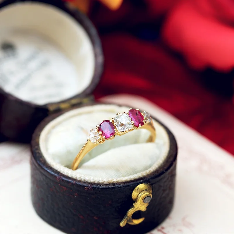 women’s round diamond engagement rings-Unique Antique Recycled Ruby & Diamond Ring