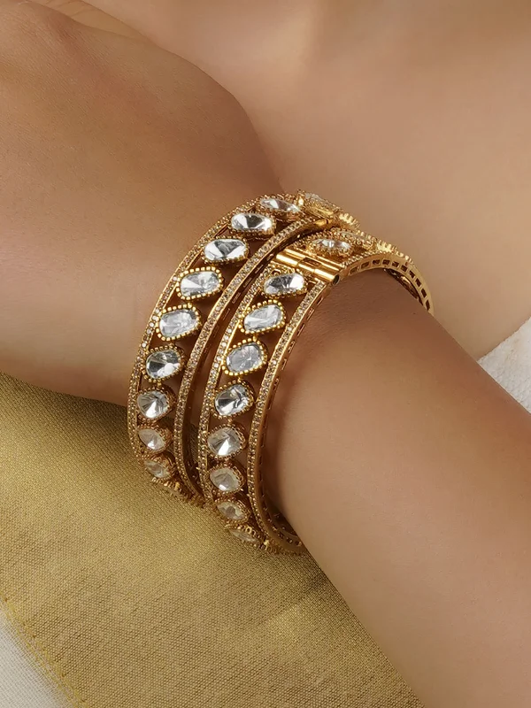 women’s engraved bracelets-White Color Gold Plated Moissanite Bangles - MO-B15