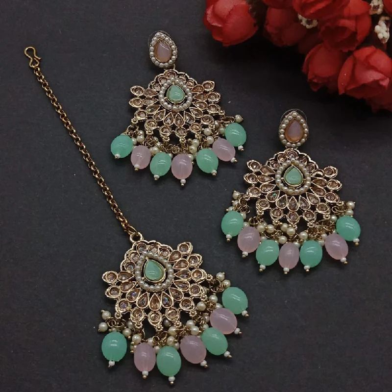 women’s multi-colored earrings-Sai Fashion Gold Plated Crystal Stone Dangler Earrings With Maangtikka