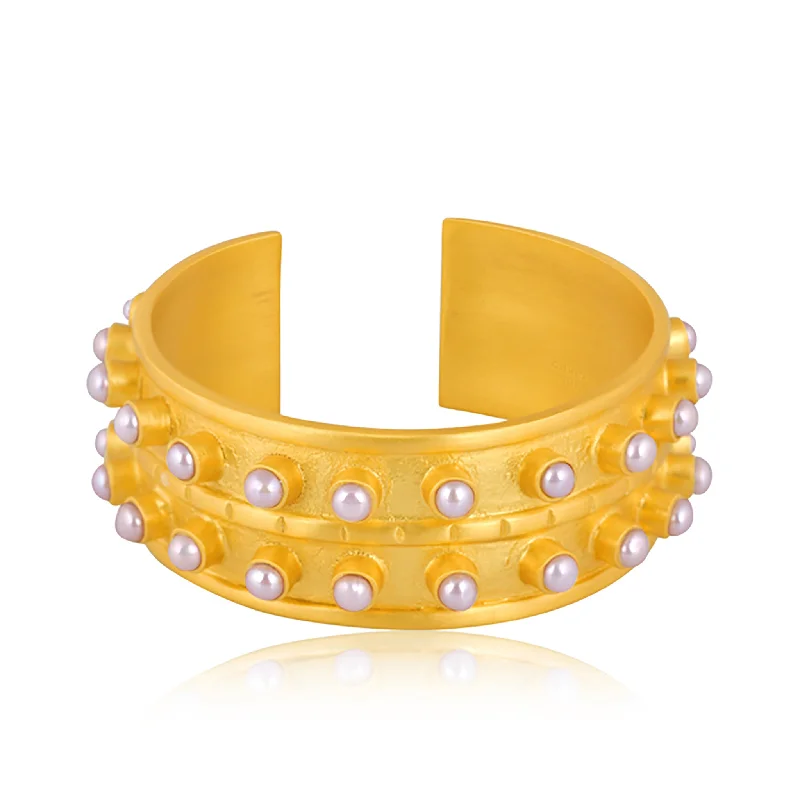 women’s bangles-Ray of Light Cuff - Pearl