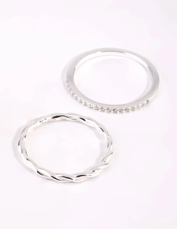 women’s promise rings-Sterling Silver Cubic Zirconia Ring Set