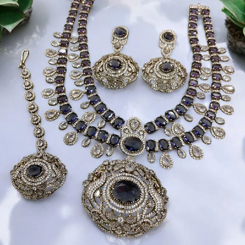 women’s gemstone drop necklaces-Royal Kundan Jewellery Gold Plated Crystal Stone Necklace Set