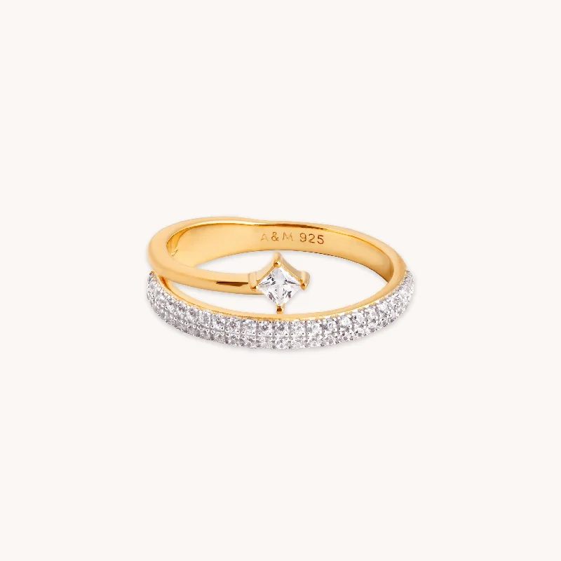 women’s gemstone rings-Pavé Crystal Illusion Ring in Gold