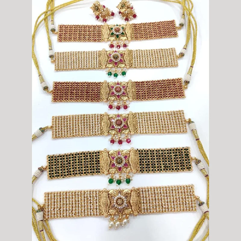 women’s long necklaces-Kavita Art Gold Plated Kundan Choker Necklace Set