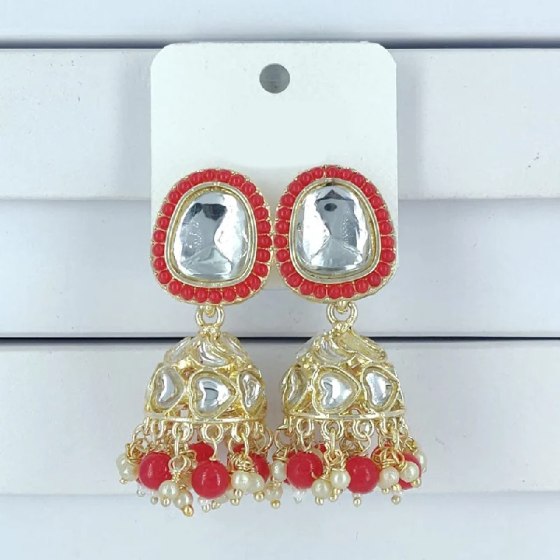 women’s designer earrings-Corbeda Fashion Gold Plated Kundan And Beads Jhumki Earrings