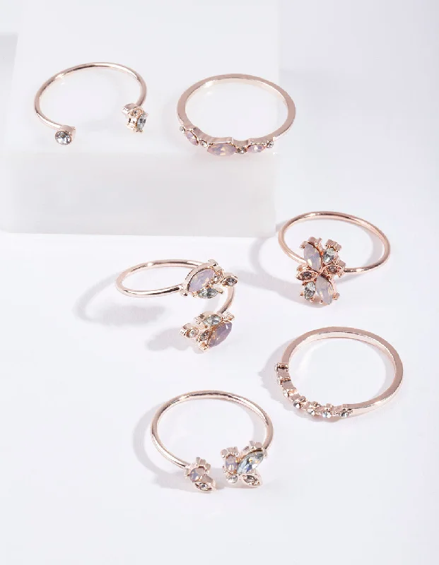 women’s rose gold rings-Rose Gold Floral Gem Ring Pack