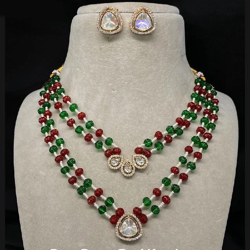 women’s fashion necklaces-Royal Kundan Jewellery Gold Plated Beads Necklace Set