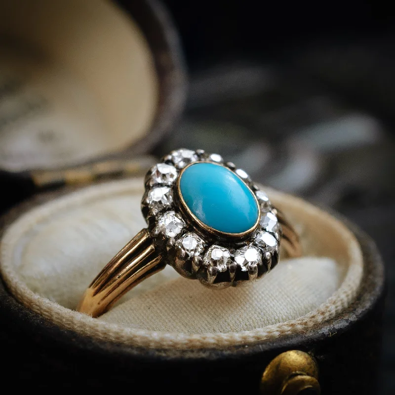 women’s classic solitaire engagement rings-Enchanting and Rare Early Victorian Turquoise and Diamond Ring