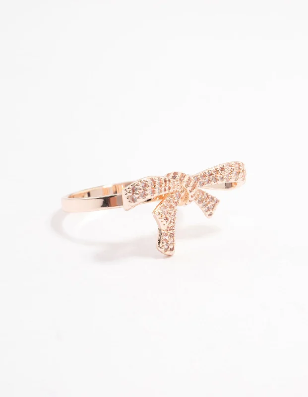 women’s elegant rings-Rose Gold Cubic Zirconia Bow Ring