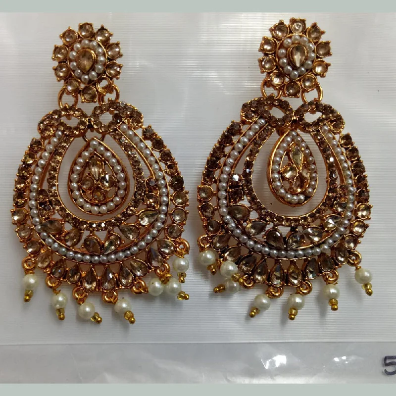 women’s flower earrings-Khushboo Jewellers Gold Plated Crystal Stone And Pearl Dangler Earrings