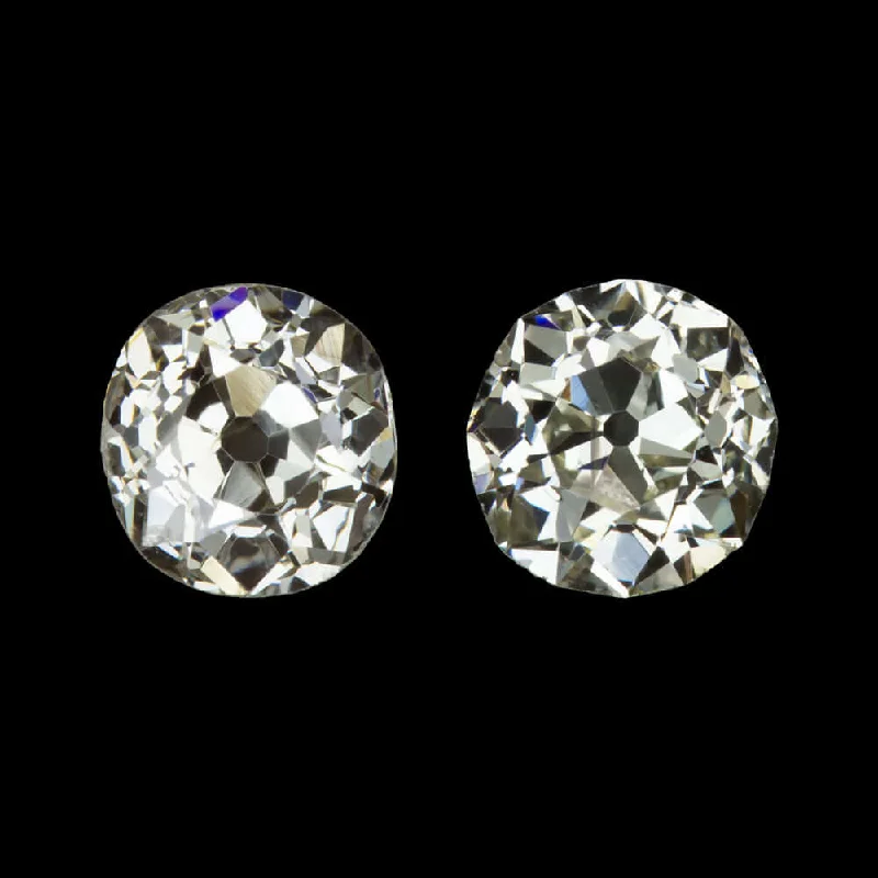 women’s custom earrings-0.75ct OLD MINE CUT DIAMOND STUD EARRINGS PAIR ANTIQUE CUSHION ACCENT STONES