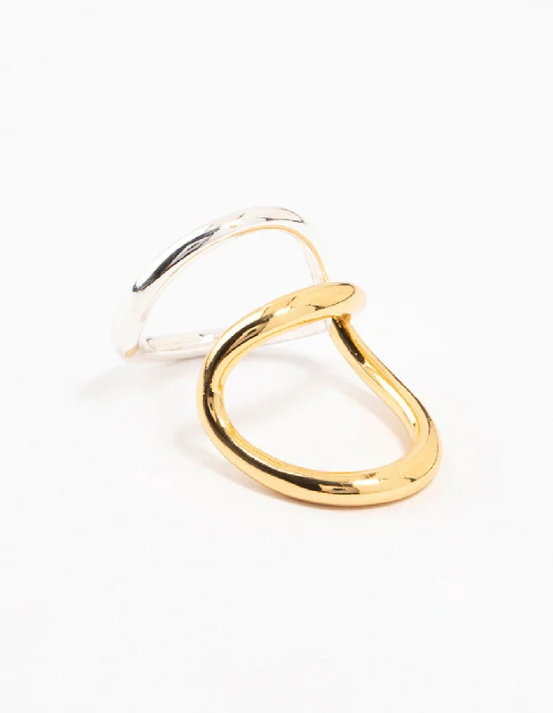 women’s rose gold wedding rings-Mixed Metals Elongated Wrapped Ring