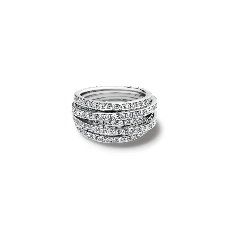 women’s black diamond rings-Tagliatelle Ring 18ct White Gold - Diamond Pavé