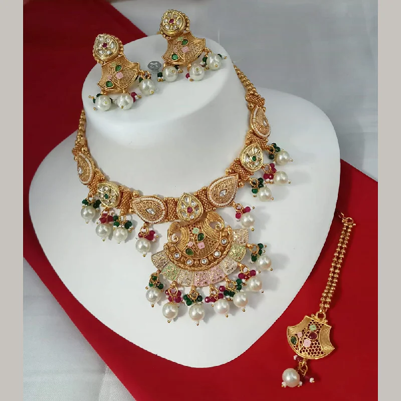 women’s tennis chain necklaces-Padmawati Bangles Gold Plated Polki Kundan Stone And Pearls Meenakari Necklace Set