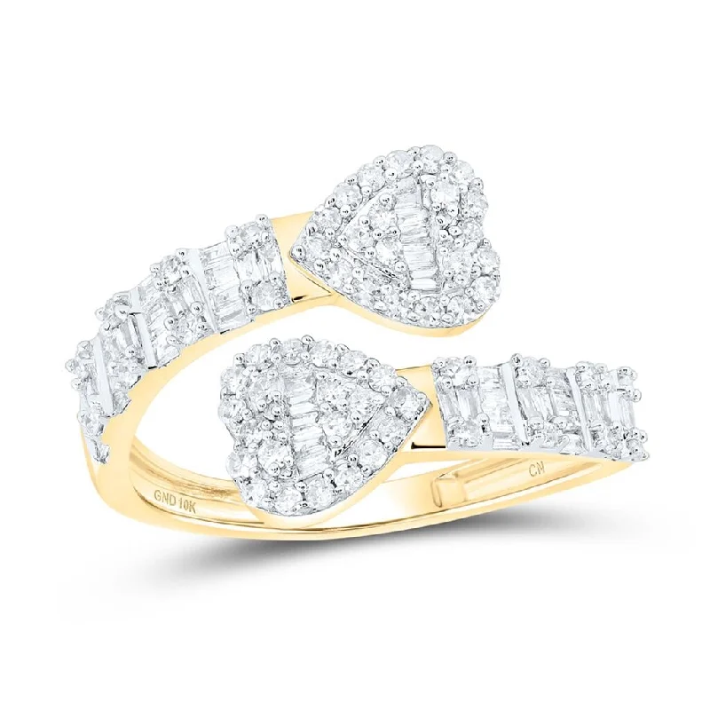 women’s diamond halo engagement rings-Heart Wrap Baguette Diamond Ring 5/8cttw 10K Gold