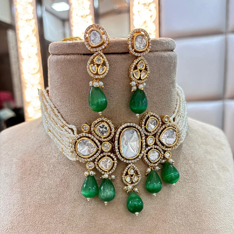 women’s delicate necklaces-Jewel Addiction Copper Gold Plated Polki Kundan And Pearls Kundan Necklace Set