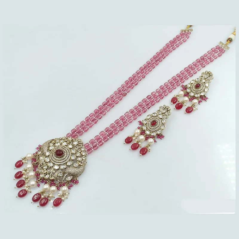 women’s custom necklaces-Rani Sati Jewels Gold Plated Kundan Stone Long Necklace Set