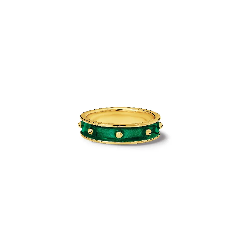 women’s personalized rings-Decimus Ring 18ct Yellow Gold - Emerald Green Enamel