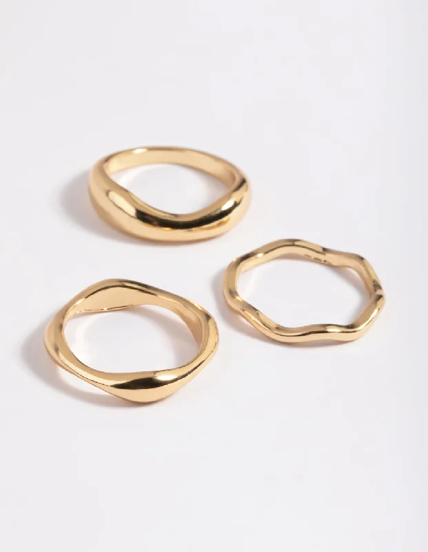 women’s engagement ring sets-Gold Plated Molten Band Ring Pack