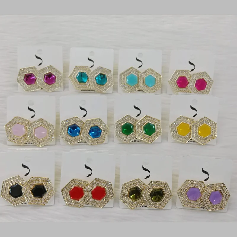 women’s simple earrings-Dhwani Gold Plated Austrian Stone Studs Earrings (Assorted Color)