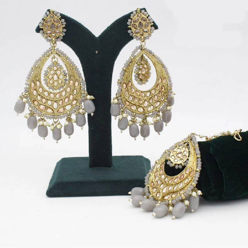 women’s boho earrings-Manisha Jewellery Gold Plated Crystal Stone And Pearls Earrings With Maangtikka