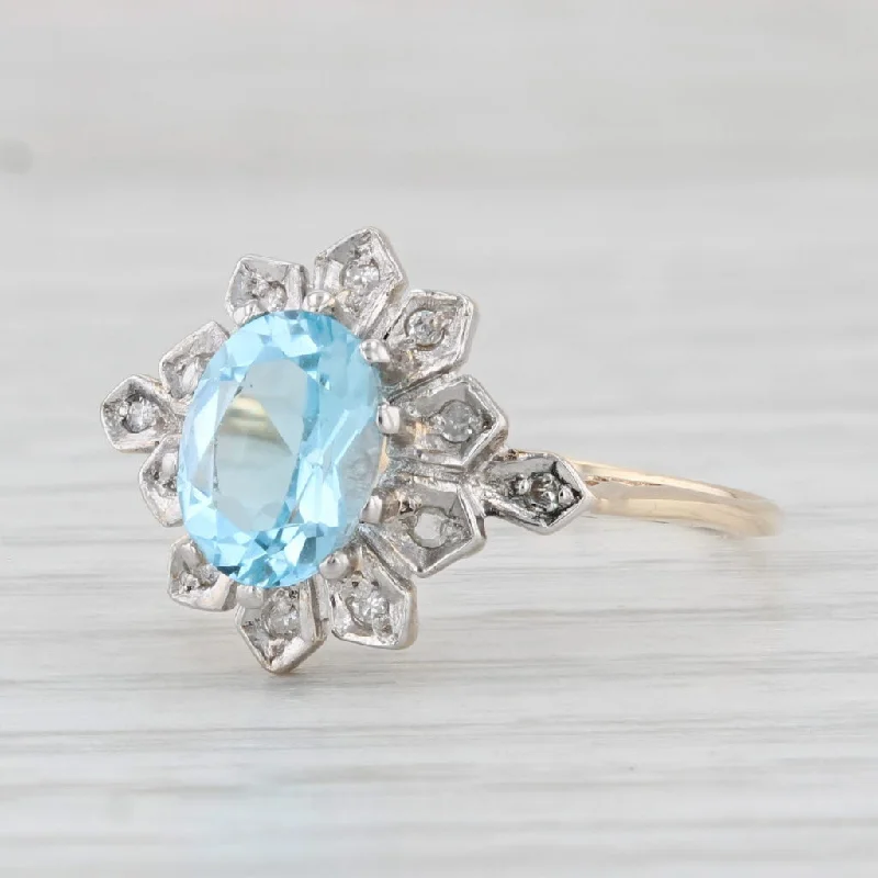 women’s round diamond engagement rings-1.46ctw Oval Blue Topaz Diamond Ring 10k Yellow Gold Size 7.5