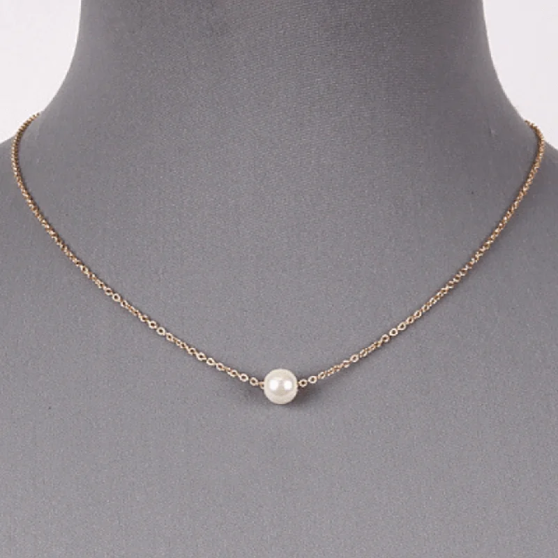 women’s sterling silver necklaces-Single Pearl Gold Chain Necklace