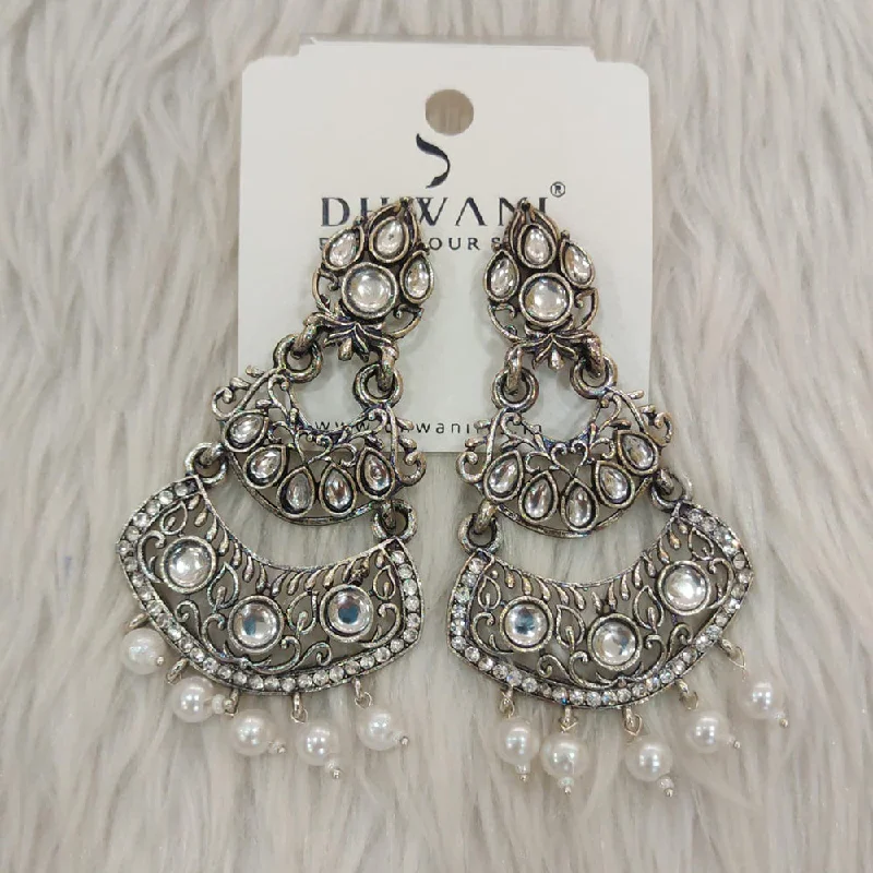 women’s crystal hoop earrings-Dhwani Black Polish Kundan Stone Dangler Earrings