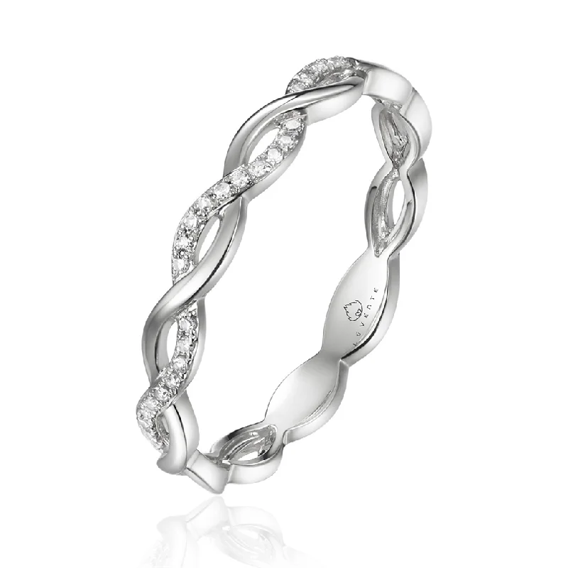 women’s antique engagement rings-14K White Gold Twisted Diamond Ring