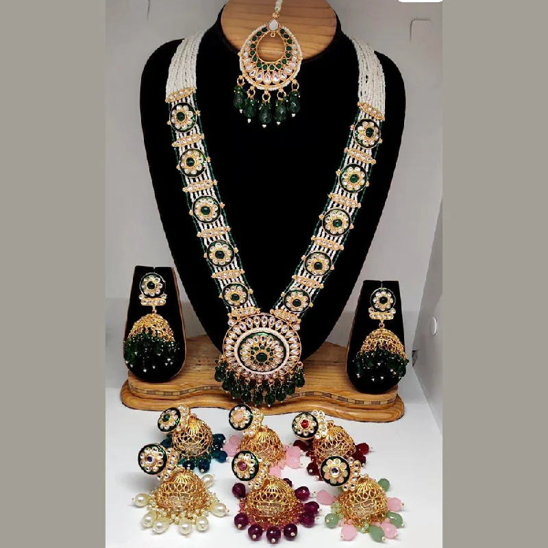 women’s birthstone pendant necklaces-Rani Sati Jewels Gold Plated Kundan Stone Long Necklace Set