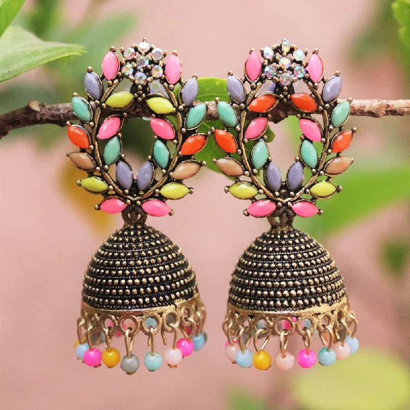 women’s oval earrings-H K Fashion Antic Gold Plated Crystal Stone Jhumki Earrings