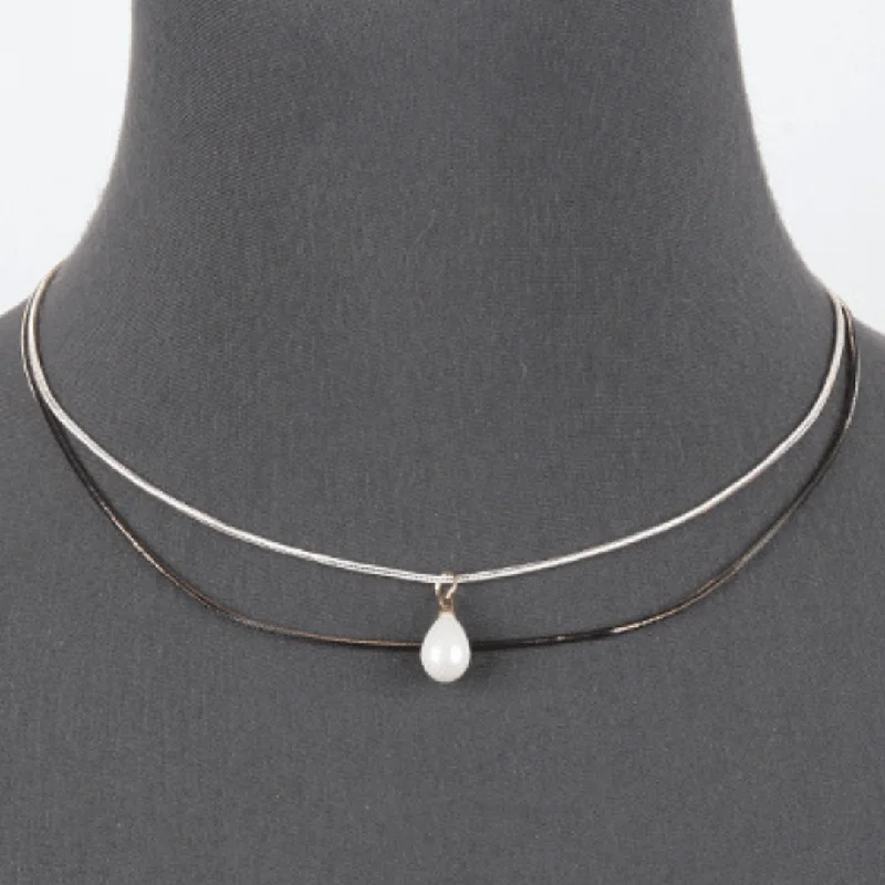 women’s fashion chain necklaces-Layered Snake Chain Necklace With Pearl Pendant