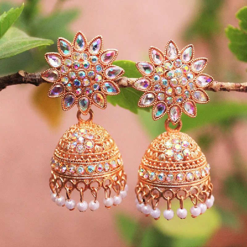 women’s zodiac earrings-H K Fashion Rose Gold Plated Austrian Stone And Pearls Jhumki Earrings